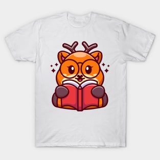 Cute deer reading book cartoon T-Shirt